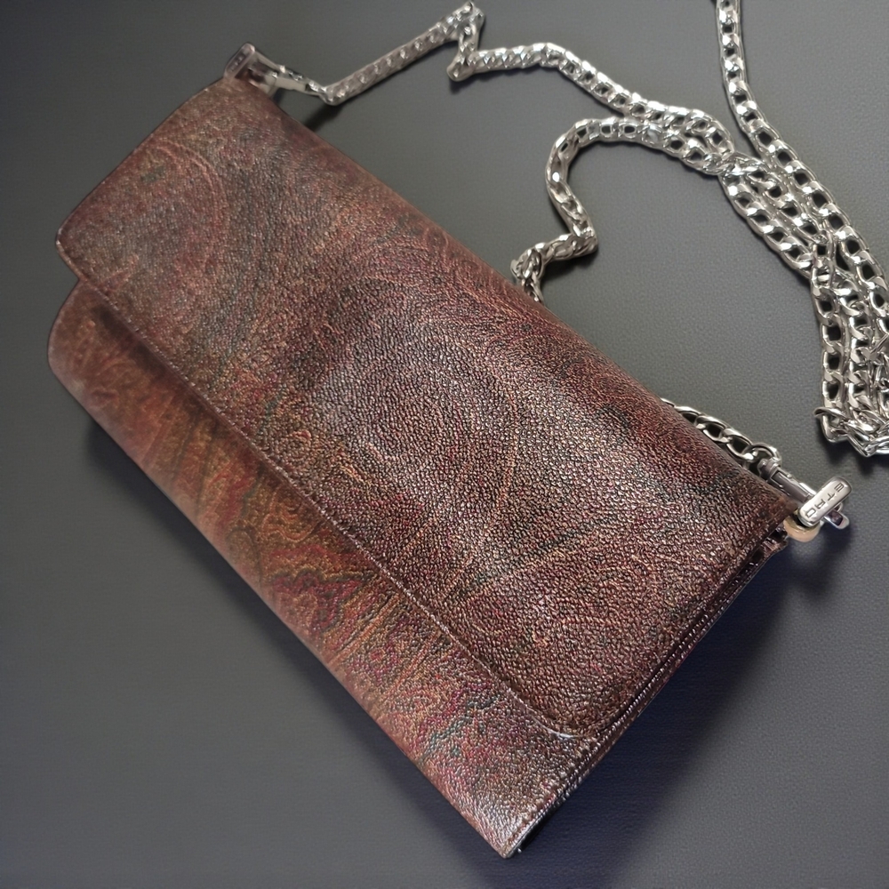 Etro Patterned Brown Clutch with Silver Chain - Picture 6 of 9